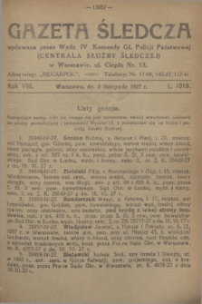 Gazeta Śledcza. R.8, L. 1019 (2 listopada 1927)