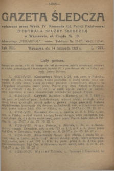 Gazeta Śledcza. R.8, L. 1022 (14 listopada 1927)