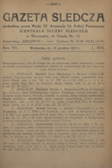 Gazeta Śledcza. R.8, L. 1034 (19 grudnia 1927)