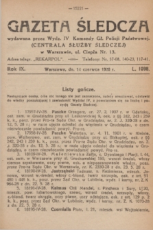 Gazeta Śledcza. R.9, L. 1098 (14 czerwca 1928)