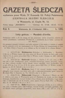 Gazeta Śledcza. R.10, L. 1206 (4 kwiecień 1929)