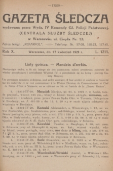 Gazeta Śledcza. R.10, L. 1211 (17 kwietnia 1929)