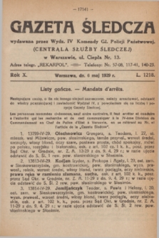 Gazeta Śledcza. R.10, L. 1218 (6 maja 1929) + dod.