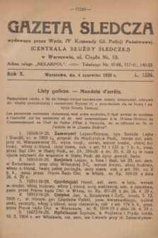 Gazeta Śledcza. R.10, L. 1226 (4 czerwiec 1929)