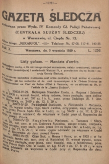Gazeta Śledcza. R.10, L. 1258 (5 września 1929)