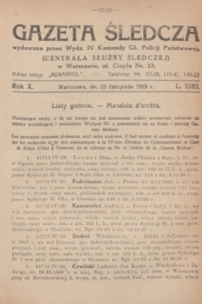 Gazeta Śledcza. R.10, L. 1283 (23 listopada 1929)