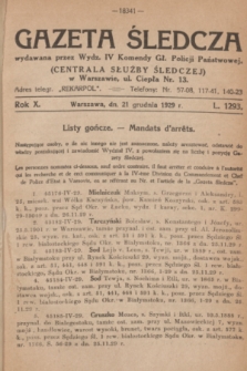 Gazeta Śledcza. R.10, L. 1293 (21 grudnia 1929)