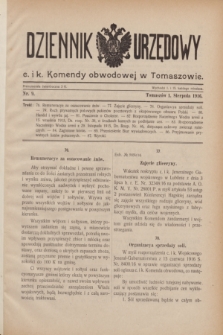 Dziennik Urzędowy c. i k. Komendy obwodowej w Tomaszowie. 1916, nr 9 (1 sierpnia)
