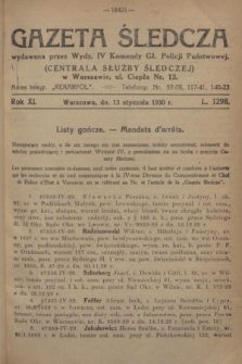 Gazeta Śledcza. R.11, L. 1298 (13 stycznia 1930)