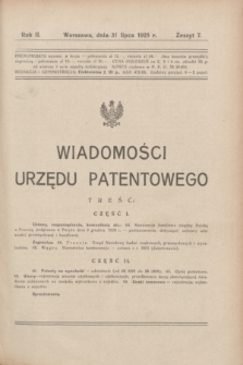 Wiadomości Urzędu Patentowego. R.2, z. 7 (31 lipca 1925)