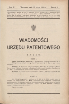 Wiadomości Urzędu Patentowego. R.3, z. 2 (27 lutego 1926)