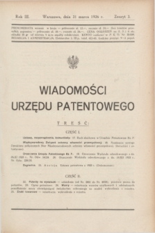 Wiadomości Urzędu Patentowego. R.3, z. 3 (31 marca 1926)
