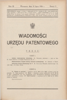 Wiadomości Urzędu Patentowego. R.3, z. 7 (31 lipca 1926)