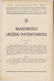 Wiadomości Urzędu Patentowego. R.3, z. 9 (30 września 1926)