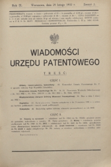 Wiadomości Urzędu Patentowego. R.9, z. 2 (29 lutego 1932)