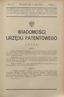 Wiadomości Urzędu Patentowego. R.9, z. 5 (31 maja 1932)