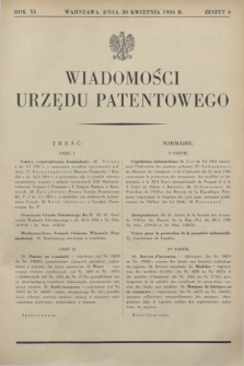 Wiadomości Urzędu Patentowego. R.11, z. 4 (30 kwietnia 1934)