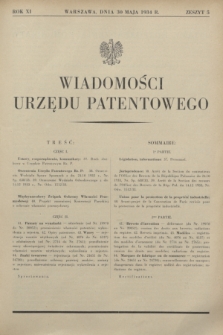 Wiadomości Urzędu Patentowego. R.11, z. 5 (30 maja 1934)