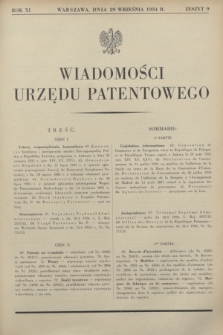 Wiadomości Urzędu Patentowego. R.11, z. 9 (29 września 1934)