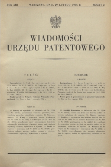 Wiadomości Urzędu Patentowego. R.13, z. 2 (29 lutego 1936)