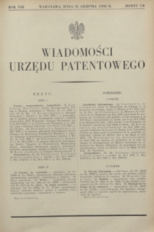 Wiadomości Urzędu Patentowego. R.13, z. 7/8 (31 sierpnia 1936)