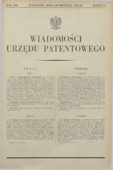 Wiadomości Urzędu Patentowego. R.13, z. 9 (30 września 1936)
