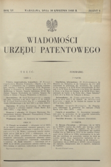 Wiadomości Urzędu Patentowego. R.15, z. 4 (30 kwietnia 1938)