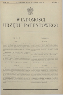 Wiadomości Urzędu Patentowego. R.15, z. 5 (31 maja 1938)