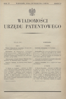 Wiadomości Urzędu Patentowego. R.15, z. 9 (30 września 1938)
