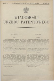 Wiadomości Urzędu Patentowego. R.15, z. 11 (30 listopada 1938)