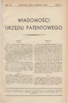 Wiadomości Urzędu Patentowego. R.17, z. 3 (31 sierpnia 1940)