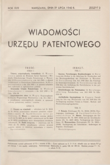 Wiadomości Urzędu Patentowego. R.17, z. 2 (31 lipca 1940)