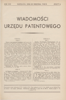 Wiadomości Urzędu Patentowego. R.17, z. 4 (30 września 1940)