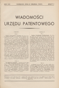 Wiadomości Urzędu Patentowego. R.17, z. 7 (31 grudnia 1940)