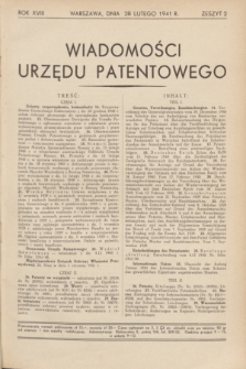 Wiadomości Urzędu Patentowego. R.18, z. 2 (28 lutego 1941)