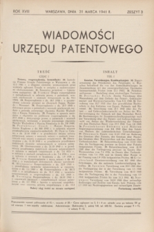 Wiadomości Urzędu Patentowego. R.18, z. 3 (31 marca 1941)