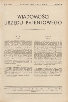 Wiadomości Urzędu Patentowego. R.18, z. 5 (31 maja 1941)