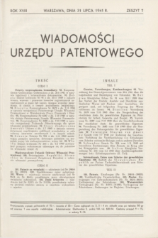 Wiadomości Urzędu Patentowego. R.18, z. 7 (31 lipca 1941)
