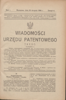Wiadomości Urzędu Patentowego. R.1, z. 4 (30 sierpnia 1924)