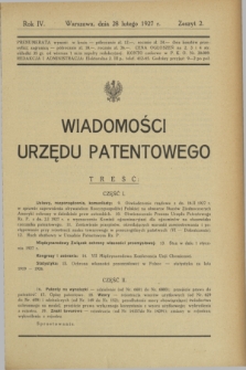 Wiadomości Urzędu Patentowego. R.4, z. 2 (28 lutego 1927)