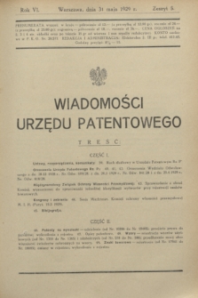 Wiadomości Urzędu Patentowego. R.6, z. 5 (31 maja 1929)