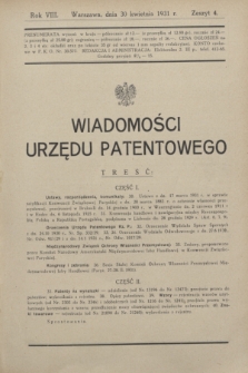 Wiadomości Urzędu Patentowego. R.8, z. 4 (30 kwietnia 1931)
