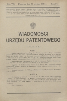 Wiadomości Urzędu Patentowego. R.8, z. 9 (30 września 1931)