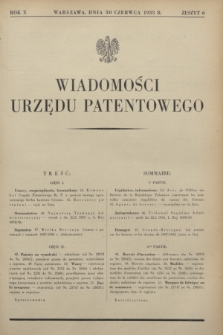 Wiadomości Urzędu Patentowego. R.10, z. 6 (30 czerwca 1933)