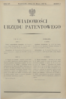 Wiadomości Urzędu Patentowego. R.14, z. 5 (31 maja 1937)