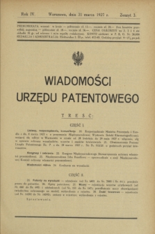 Wiadomości Urzędu Patentowego. R.4, z. 3 (31 marca 1927)