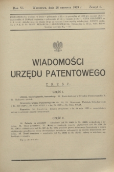 Wiadomości Urzędu Patentowego. R.6, z. 6 (28 czerwca 1929)