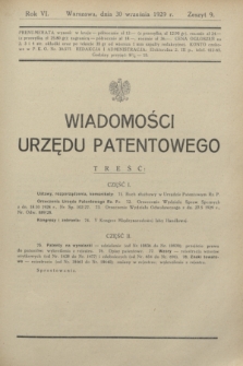 Wiadomości Urzędu Patentowego. R.6, z. 9 (30 września 1929)