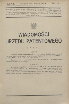 Wiadomości Urzędu Patentowego. R.8, z. 5 (30 maja 1931)