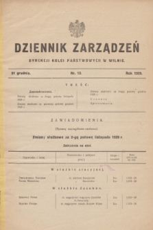 Dziennik Zarządzeń Dyrekcji Kolei Państwowych w Wilnie. 1928, nr 13 (31 grudnia) + dod.